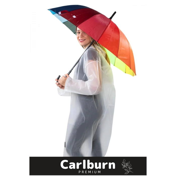 Premium Otomatik Mekanizma Baston Tip Rüzgar Korumalı Fiber 16 Telli Gökkuşağı Baston Şemsiye 55cm