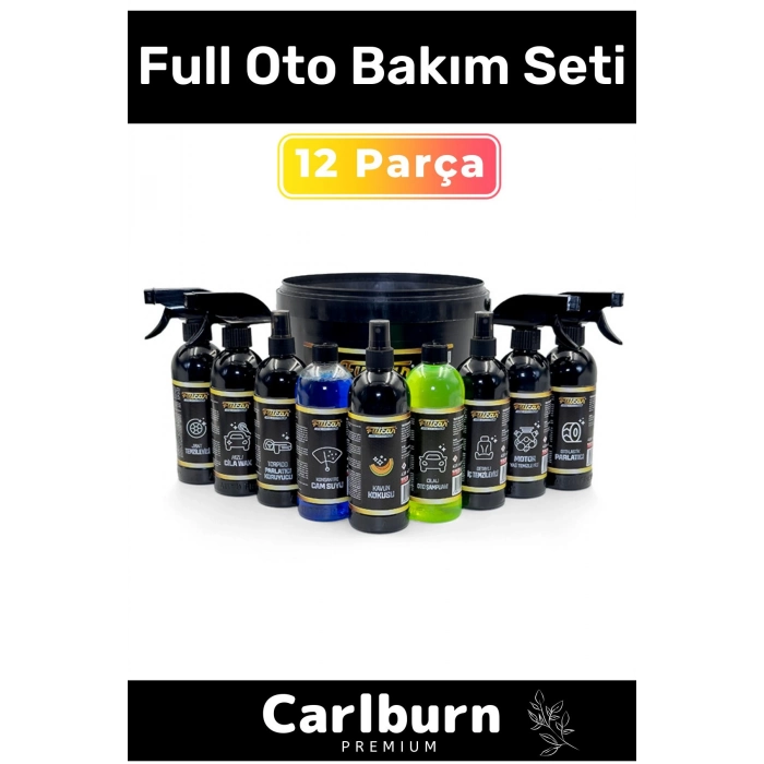 Premium 12 Parça Jant Lastik Cila Motor İç Diş Yüzey Temizliği Bakımı Kovalı Full Oto Bakım Seti