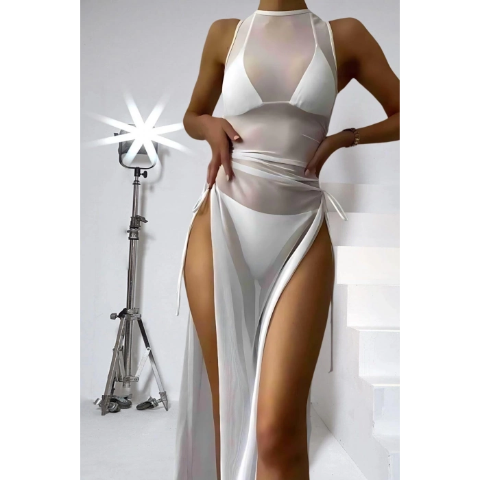 Özel Üretim Erotik Seksi Büyüleyici Kadın Zarif Yanlardan Ayarlı Uzun Fırfırlı Fantezi Gecelik Takım