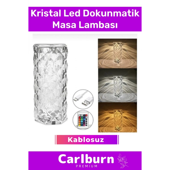 Özel Üretim Şarjlı Kablosuz Ayarlanabilir Aydınlatma Kumandalı Kristal Led Dokunmatik Masa Lambası