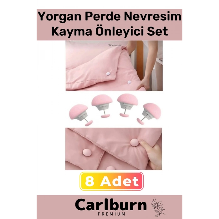 Premium Yorgan Kayma Önleyici Perde Tül Çarşaf Düzenli Tutma Nevresim Sabitleme Seti 8 Adet Klips