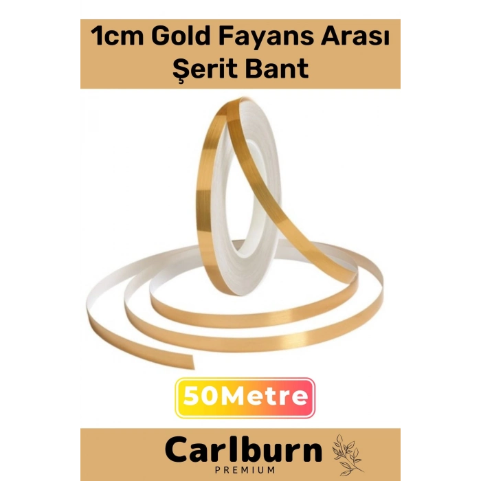 Özel Üretim Kendinden Yapışkanlı Suya Dayanıklı 1 cm 50 Metre Gold Fayans Arası Şerit Bant