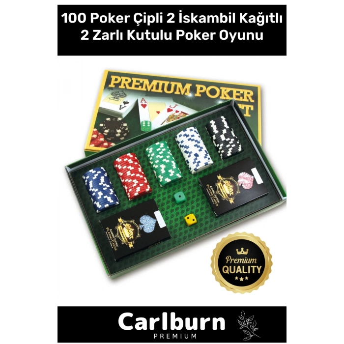 Premium Blackjack 100 Poker Çipli 2 İskambil Kağıtlı Texas Holdem Casino 2 Zarlı Kutulu Poker Oyunu