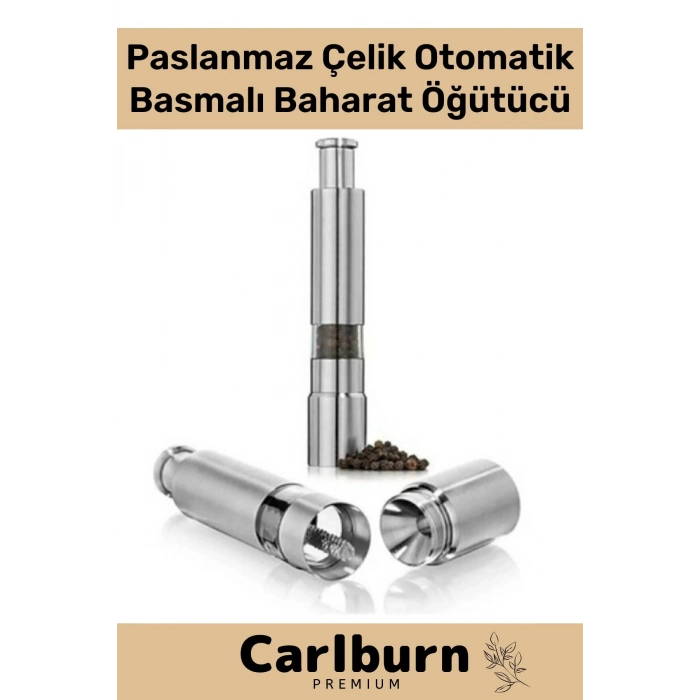 Premium Paslanmaz Çelik Tuz Biber Mutfak Otel Kafe Tohum Otomatik Basmalı Pilli Baharat Öğütücü