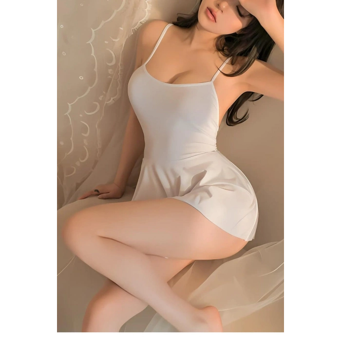 Özel Üretim Erotik Seksi Şık Cezbedici Zarif Rahat Beyaz Fantezi Dantelli Penye Gecelik Takım