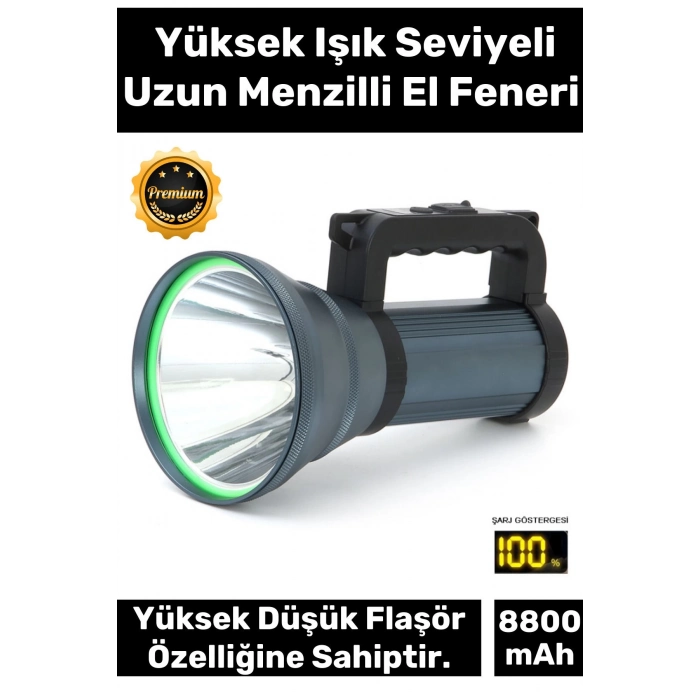 Premium 5 Modlu 8800 Mah Beyaz Aydınlatma 1000m Menzilli 200w Güçlü Şarjlı El Feneri Projektör