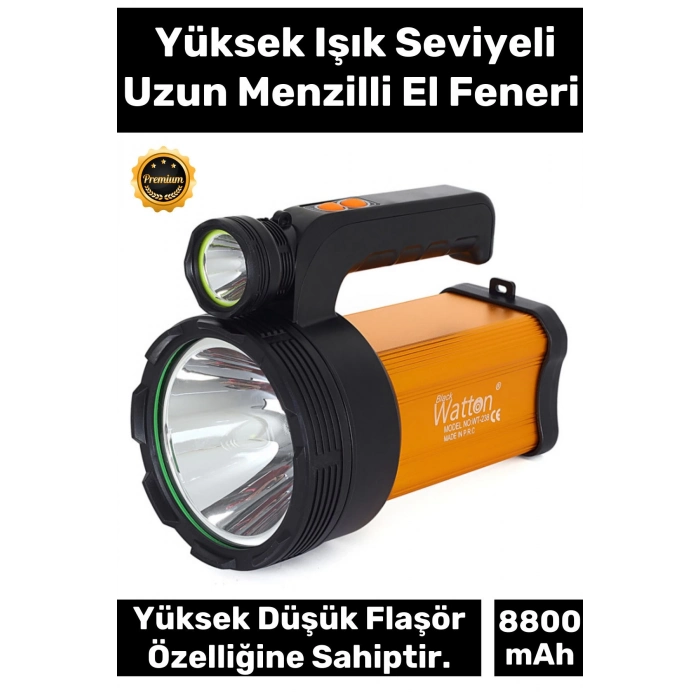 Premium 3 Modlu Usb Şarjlı Taşıma Askılı 22 cm Uzunluk 600 Metre Menzilli Özel Av Balıkçı Feneri