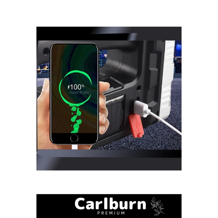 Premium 3 Modlu 150 Metre Mesafeli Işık Usb Şarjlı Solar Panelli Ledli El Fener Aydınlatma