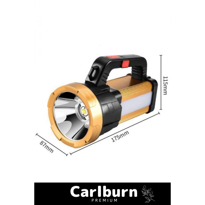 Premium Beyaz Aydınlatmalı 150 Metre Mesafeli 1200 mAh Pil 6 Mod Şarjlı EL Feneri Projektör Tipi