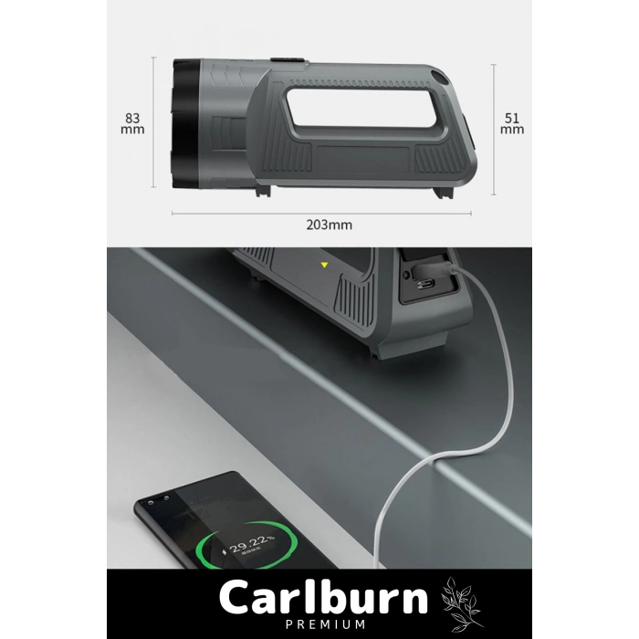 Premium Beyaz Kırmızı Işık Aydınlatma Telefon Şarj Edebilen Süper Güçlü Şarjlı Fener Masa Lambası