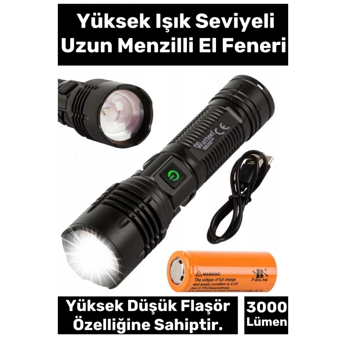 Premium 5 Modlu Gün Işığı 8800 mAh 750 Metre Menzilli Şarjlı Süper Güçlü 3000 Lümen EL Feneri
