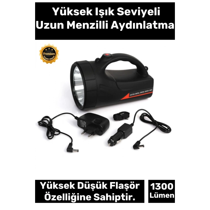 Premium 3 Modlu Aydınlatma 600 Metre Menzilli Aydınlatma Güçlü Taşıma Askılı Şarjlı Güvenlik Feneri