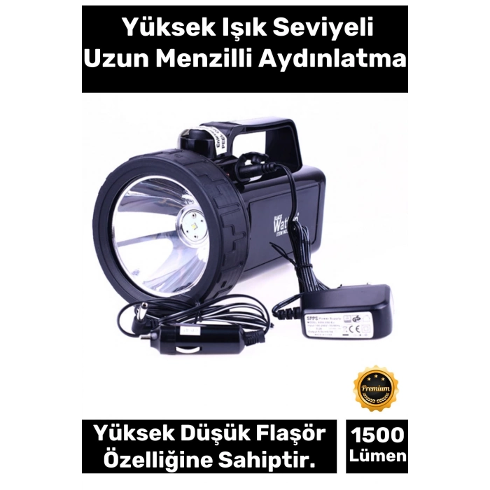 Deluxe 1500 Lümen 600 Metre Menzilli 2 Modlu Güçlü Beyaz Aydınlatma 30 W Kuvvetinde Güvenlik Feneri