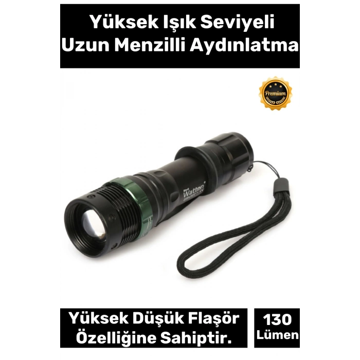 Premium 3 Modlu Selektörlü 130 Lümen Beyaz Aydınlatma 3 Adet Pilli Zoomlu Q5 LED Güçlü El Feneri