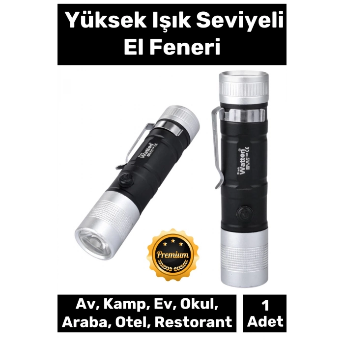 Deluxe 100 Metre Menzilli Tek Mod Beyaz Aydınlatma Cep Boyu Mini Mini Pilli El Feneri