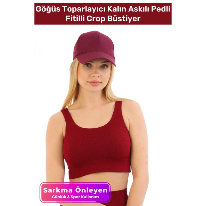 Özel Üretim Göğüs Toparlayıcı Sarkma Önleyen Spor Günlük Kalın Askılı Pedli Fitilli Crop Büstiyer