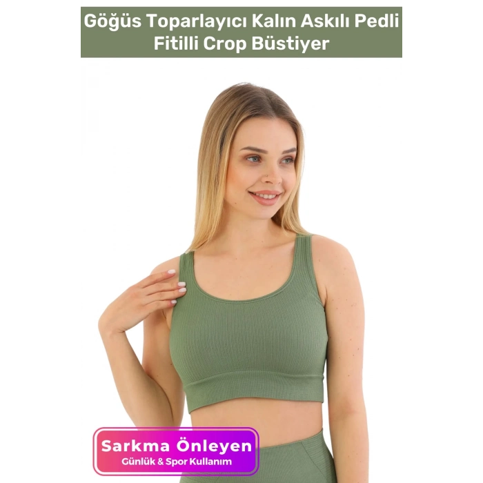 Özel Üretim Göğüs Toparlayıcı Sarkma Önleyen Spor Günlük Kalın Askılı Pedli Fitilli Crop Büstiyer
