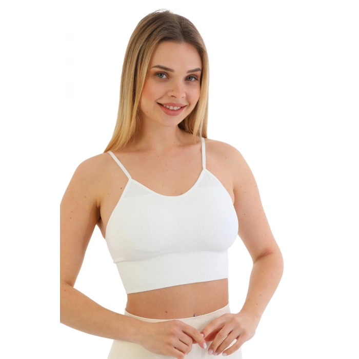 Özel Üretim Göğüs Toparlayıcı Sarkma Önleyen Spor Günlük İnce İp Askılı Pedli Fitilli Crop Büstiyer