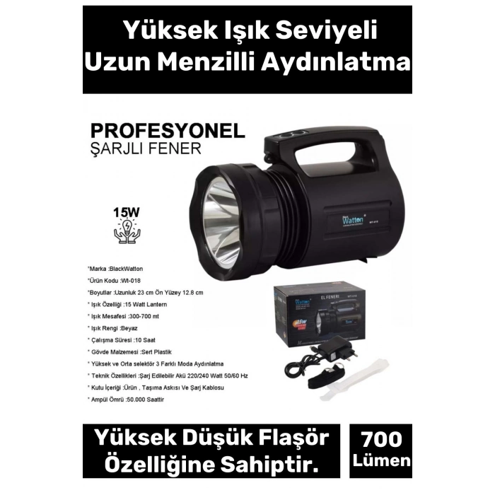 Premium 3 Modlu 300 Metre Menzilli Taşıma Askılı Beyaz Aydınlatma Işık Profesyonel Büyük Avcı Feneri