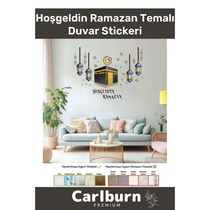 Premium Yapıştırılabilir Çıkarılabilir Kabe Motifli Hoşgeldin Ramazan Figürlü Temalı Duvar Stickeri