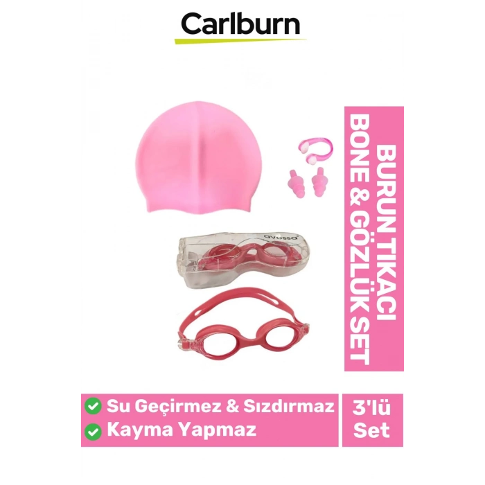 Su Geçirmez Silikon Havuz Deniz Bone Şapkası Yüzücü Gözlüğü Elastik Burun Tıkacı 3’lü Yetişkin Seti