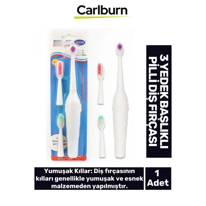 Antibakteriyel Ergonomik Masaj Özellikli Yumuşak Doku Ağız Sağlığı 3 Yedek Başlıklı Pilli Diş Fırça