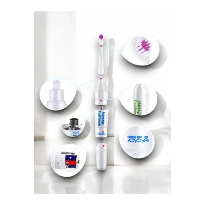 Antibakteriyel Ergonomik Masaj Özellikli Yumuşak Doku Ağız Sağlığı 3 Yedek Başlıklı Pilli Diş Fırça