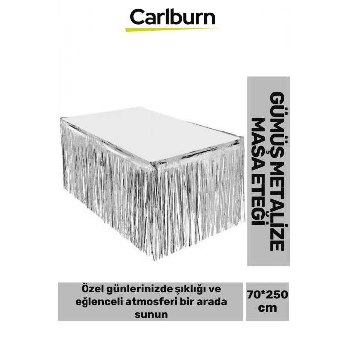 Özel Üretim Püsküllü Işıltılı Doğum Günü Cinsiyet Parti Eğlence 70*250 cm Metalize Masa Eteği Gümüş