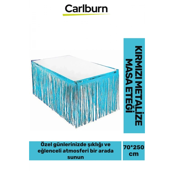 Özel Üretim Püsküllü Işıltılı Doğum Günü Cinsiyet Parti Eğlence 70*250 cm Metalize Masa Eteği - Mavi