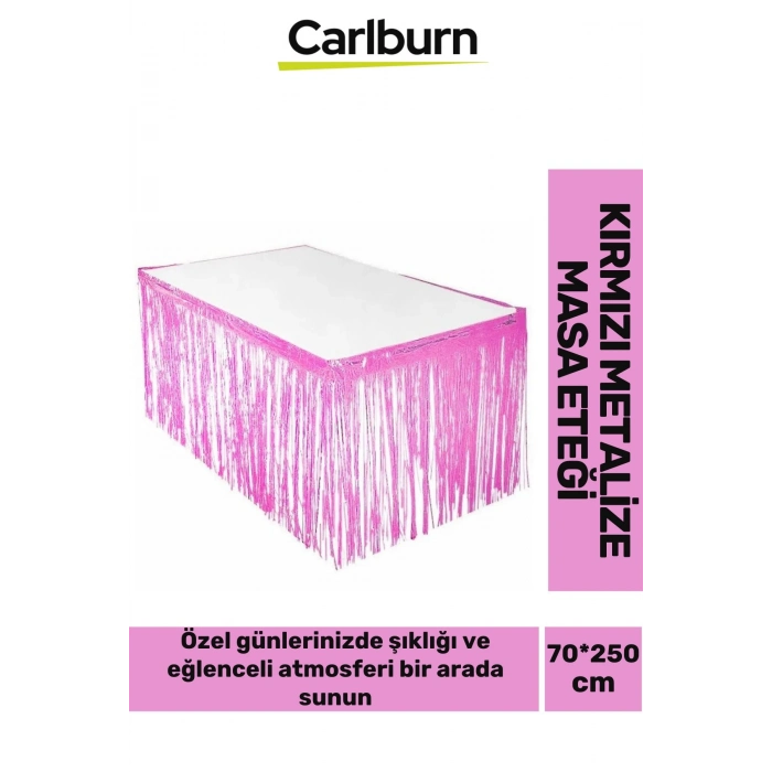 Özel Üretim Püsküllü Işıltılı Doğum Günü Cinsiyet Parti Eğlence 70*250 cm Metalize Masa Eteği Pembe