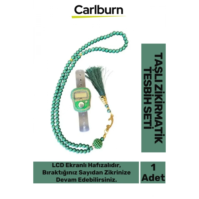 Özel Üretim Hac Umre Dua Kandil 5 Haneli Lcd Ekranlı Hafızalı Taşlı Zikirmatik 99lu İnci Tesbih Set