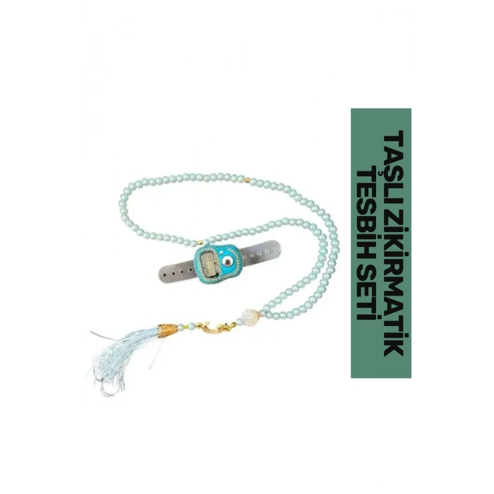 Özel Üretim Hac Umre Dua Kandil 5 Haneli Lcd Ekranlı Hafızalı Taşlı Zikirmatik 99lu İnci Tesbih Set