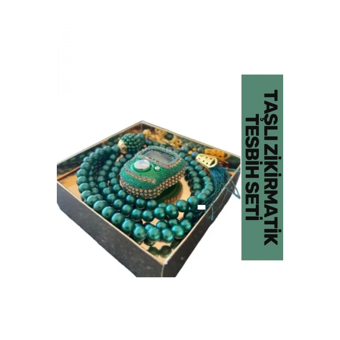 Özel Üretim Hac Umre Dua Kandil 5 Haneli Lcd Ekranlı Hafızalı Taşlı Zikirmatik 99lu İnci Tesbih Set