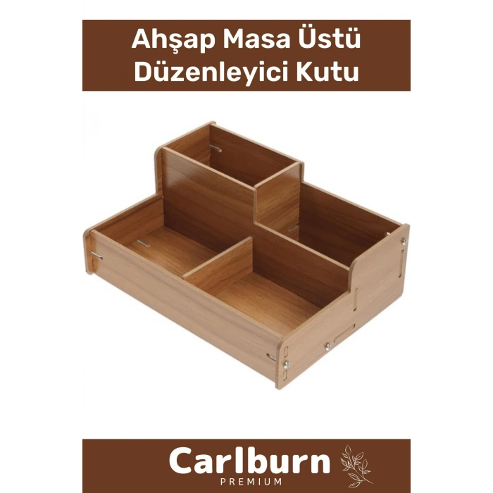 Premium Demonte 4 Gözlü Bölmeli Kırtasiye Kalem Makyaj Malzemesi Ahşap Masaüstü Düzenleyici Kutu