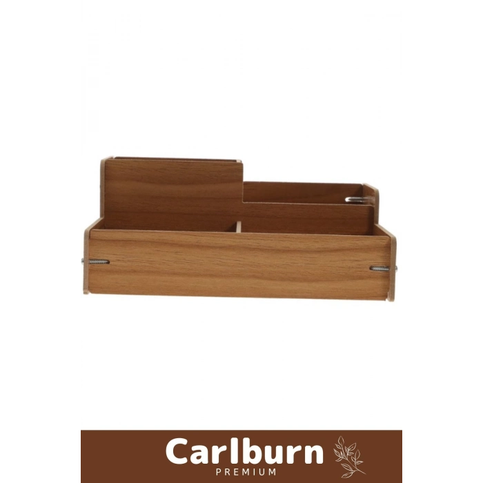 Premium Demonte 4 Gözlü Bölmeli Kırtasiye Kalem Makyaj Malzemesi Ahşap Masaüstü Düzenleyici Kutu