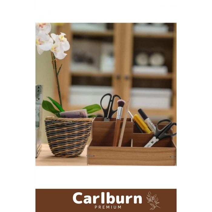 Premium Demonte 4 Gözlü Bölmeli Kırtasiye Kalem Makyaj Malzemesi Ahşap Masaüstü Düzenleyici Kutu