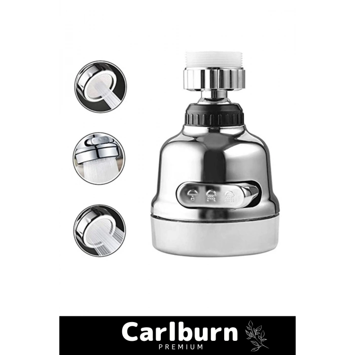 Ayarlanabilir Sert Plastik Krom 3 Fonksiyonlu 360 Derece Döner Tasarruflu Lavabo Başlığı Musluk Ucu