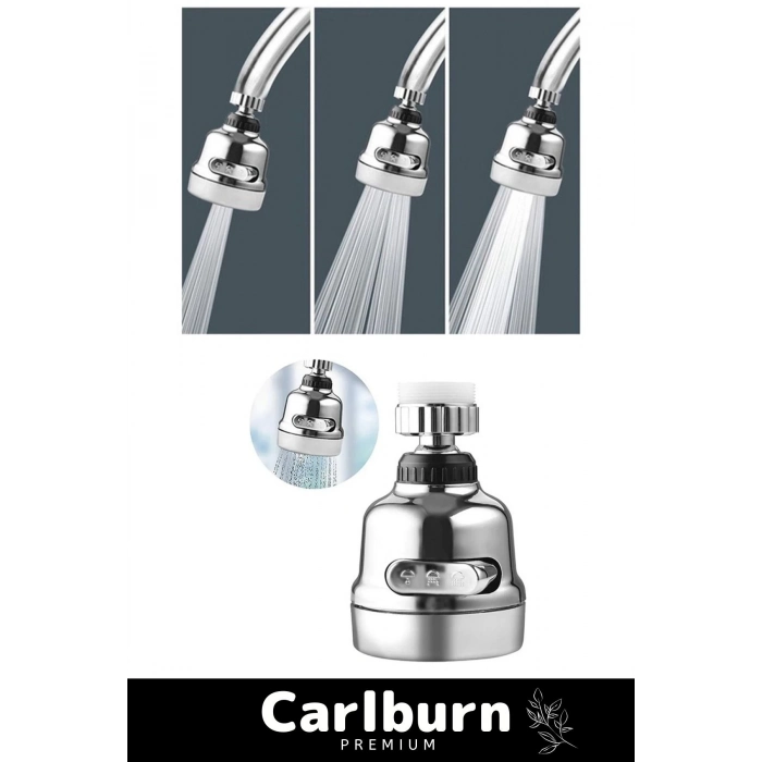 Ayarlanabilir Sert Plastik Krom 3 Fonksiyonlu 360 Derece Döner Tasarruflu Lavabo Başlığı Musluk Ucu