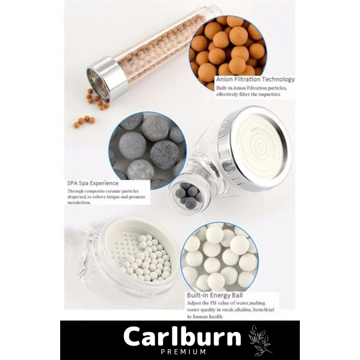 Paslanmaz Filtreli Su Tasarruflu Arıtmalı Duş Başlığı Doğal Taş Boncuklu Başlık Hortum Mafsal Seti