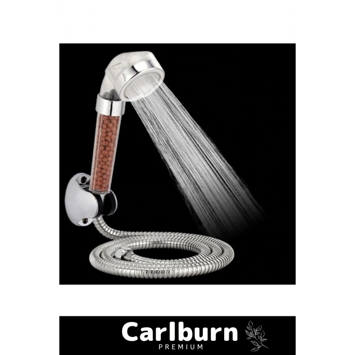 Paslanmaz Filtreli Su Tasarruflu Arıtmalı Duş Başlığı Doğal Taş Boncuklu Başlık Hortum Mafsal Seti