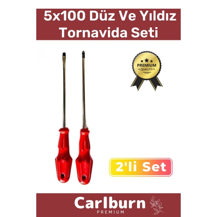 Premium Dayanıklı Hafif Taşınabilir Sağlam Ergonomik Vidalama Düz Yıldız 2li Tornavida Seti 5x100