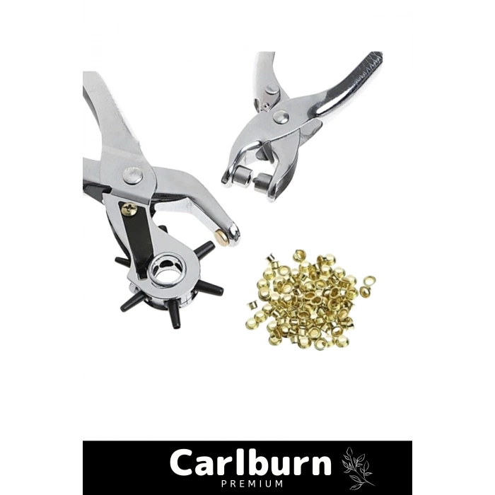 Premium 6 Farklı Başlık Uçlu Pratik Delgeç Kemer Delme Perçin Pensesi İkili Set Deri Plastik Delici