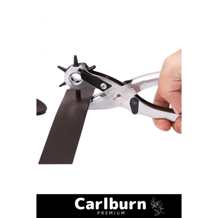 Premium 6 Farklı Başlık Uçlu Pratik Delgeç Kemer Delme Perçin Pensesi İkili Set Deri Plastik Delici