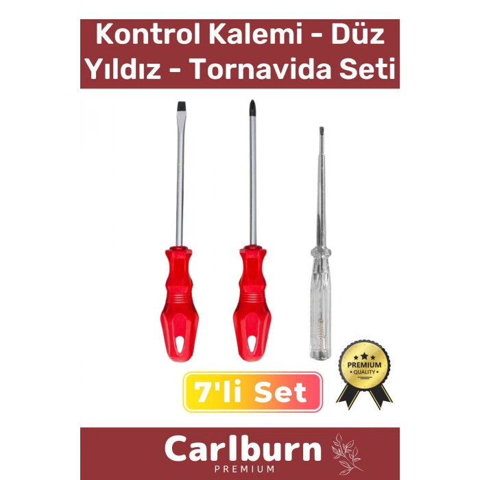 Dayanıklı Sağlam Ergonomik Vidalama Tamir Tadilat Düz Yıldız Kontrol Kalemi 3lü Tornavida Seti