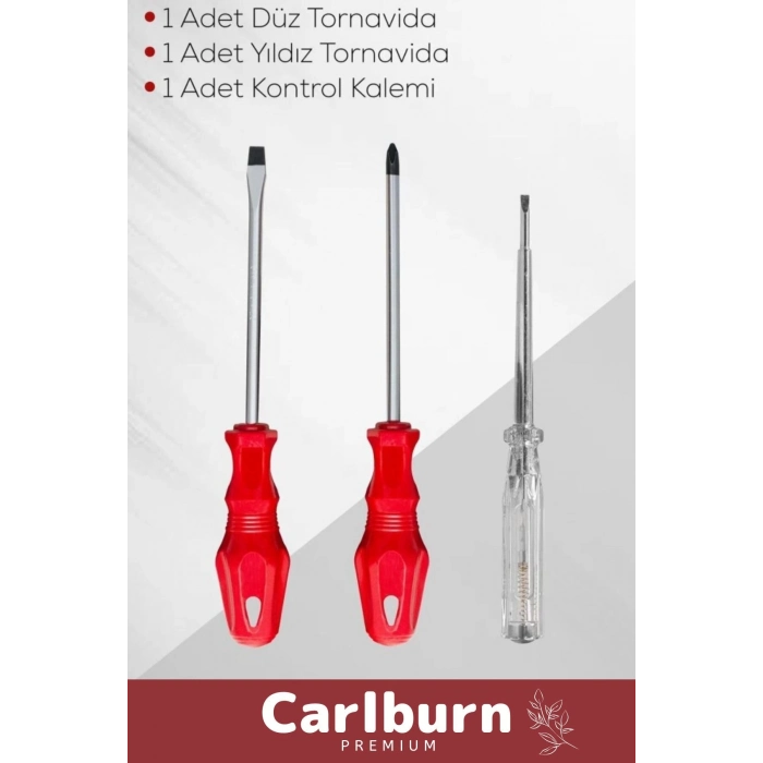 Dayanıklı Sağlam Ergonomik Vidalama Tamir Tadilat Düz Yıldız Kontrol Kalemi 3lü Tornavida Seti