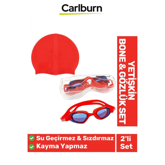 Kaymaz Su Geçirmez Silikon Yüzücü Elastik Yüzme Şapkası Havuz Deniz Bone 2’li Yetişkin Seti