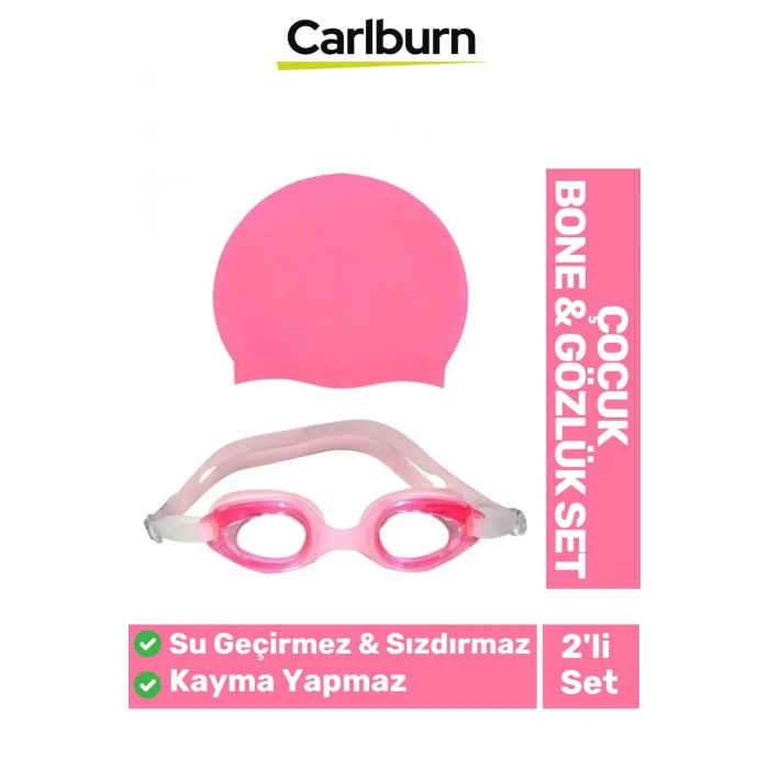 Kaymaz Su Geçirmez Silikon Yüzücü Elastik Yüzme Şapkası Havuz Deniz Bone Gözlük 2’li Çocuk Seti