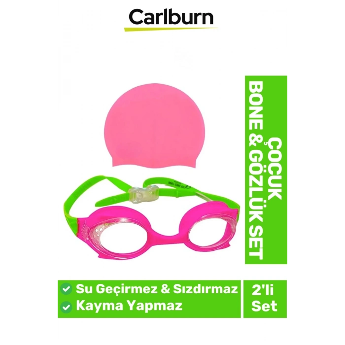 Kaymaz Su Geçirmez Silikon Yüzücü Elastik Yüzme Şapkası Havuz Deniz Bone Gözlük 2’li Çocuk Seti
