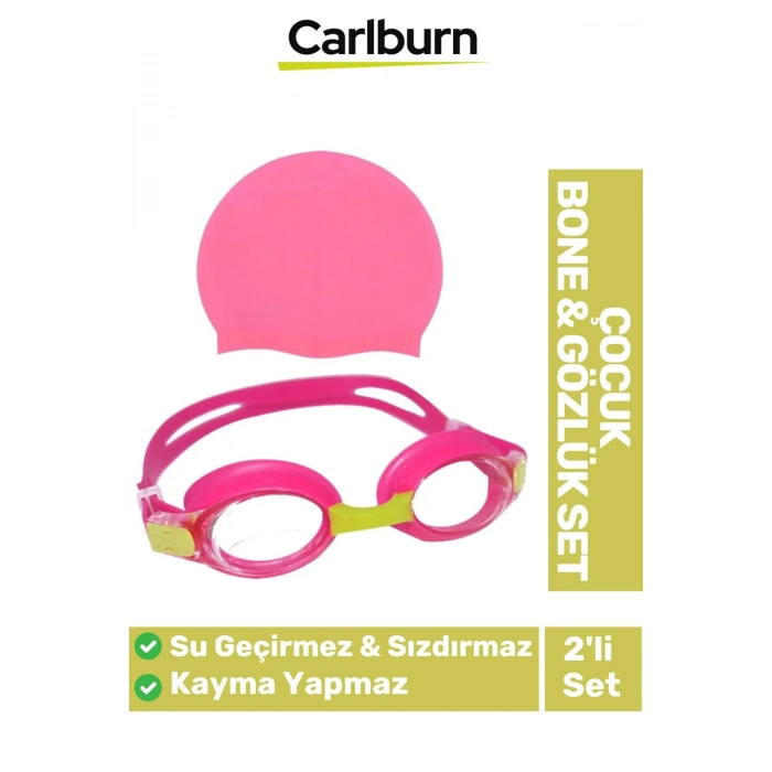 Kaymaz Su Geçirmez Silikon Yüzücü Elastik Yüzme Şapkası Havuz Deniz Bone Gözlük 2’li Çocuk Seti
