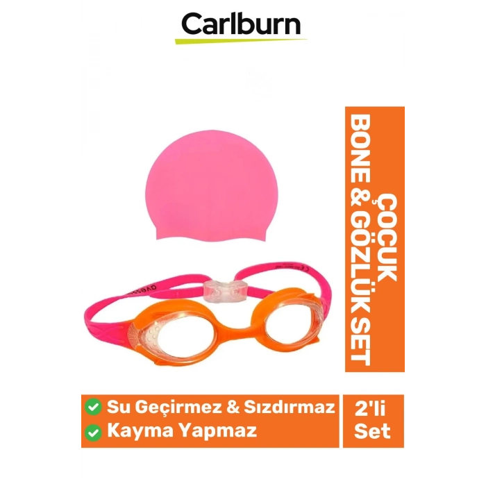 Kaymaz Su Geçirmez Silikon Yüzücü Elastik Yüzme Şapkası Havuz Deniz Bone Gözlük 2’li Çocuk Seti